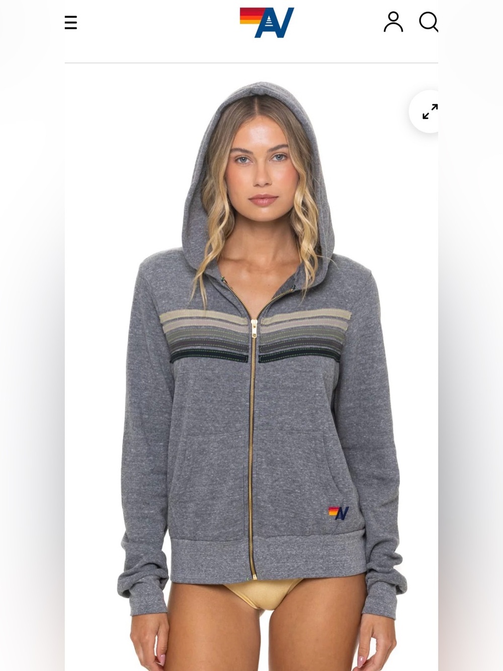 Aviator Nation 5 STRIPE HOODIE -
HEATHER GREY  NWOT SZ S